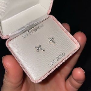 Petit 14K gold cross stud earrings